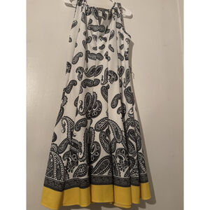 Haani XL Sleeveless Paisley Midi Dress Black White Yellow Border Texture Stretch